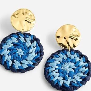 JCrew Blue Raffia Round Disc Multi Blue Gold Drop Post Earring STUNNING NWT